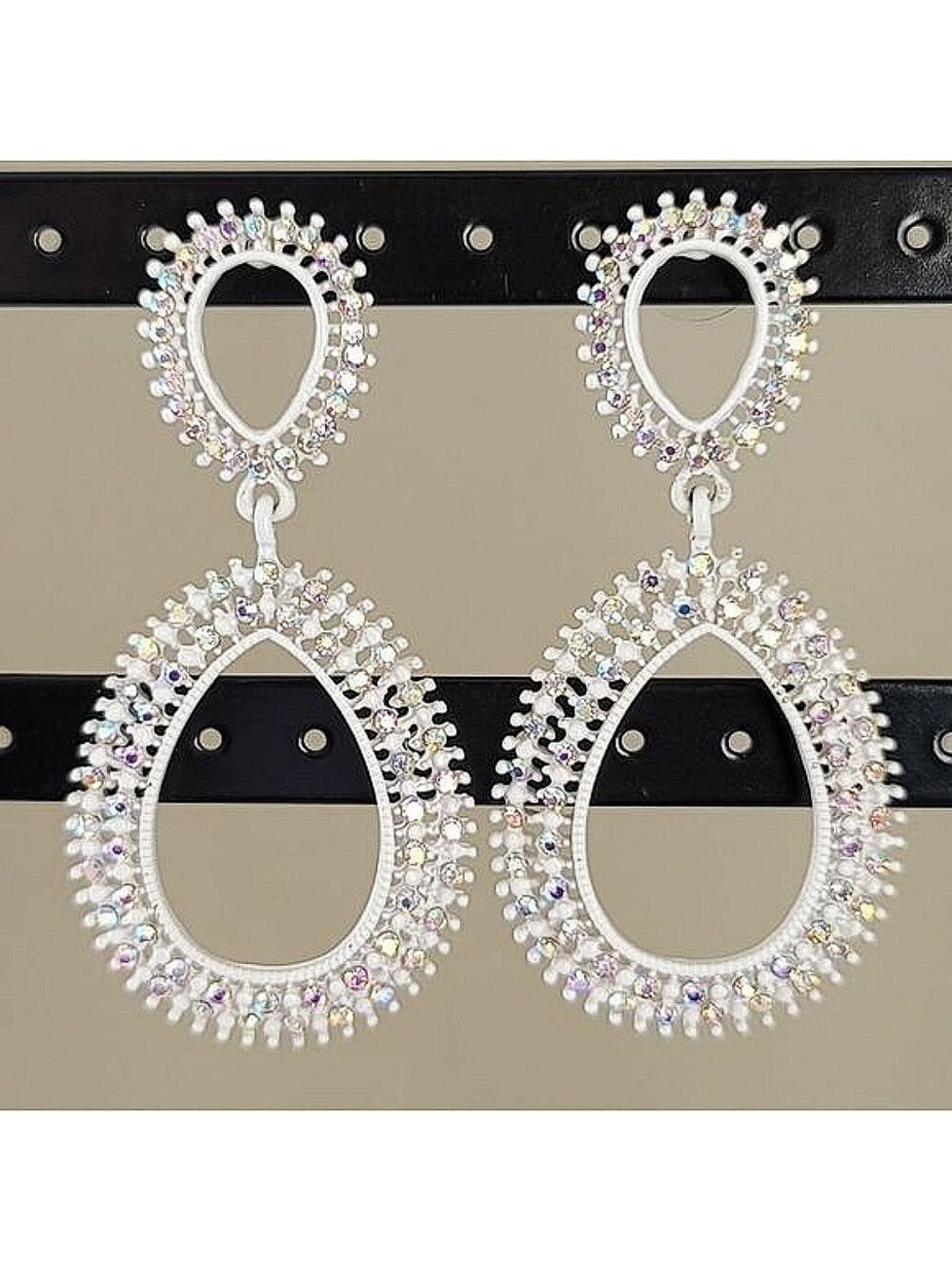 White Earrings Double Teardrop #0062